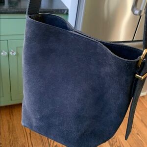 Navy suede shoulder bag